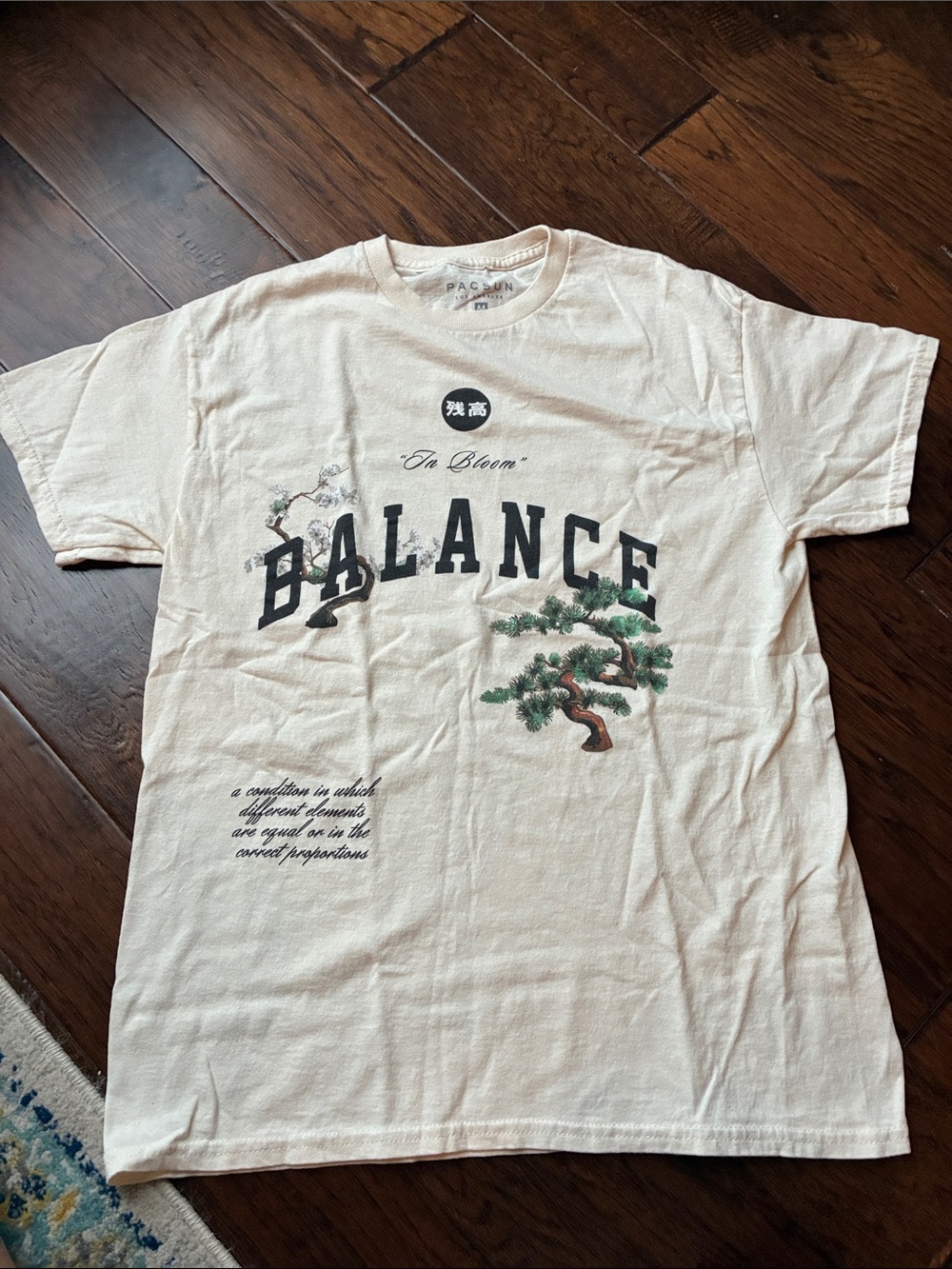 PacSun Cream 'Balance' Graphic Tee with Bonsai Print